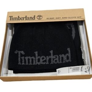 NEW! TIMBERLAND Black Grey Knit Hat & Scarf Set OS.